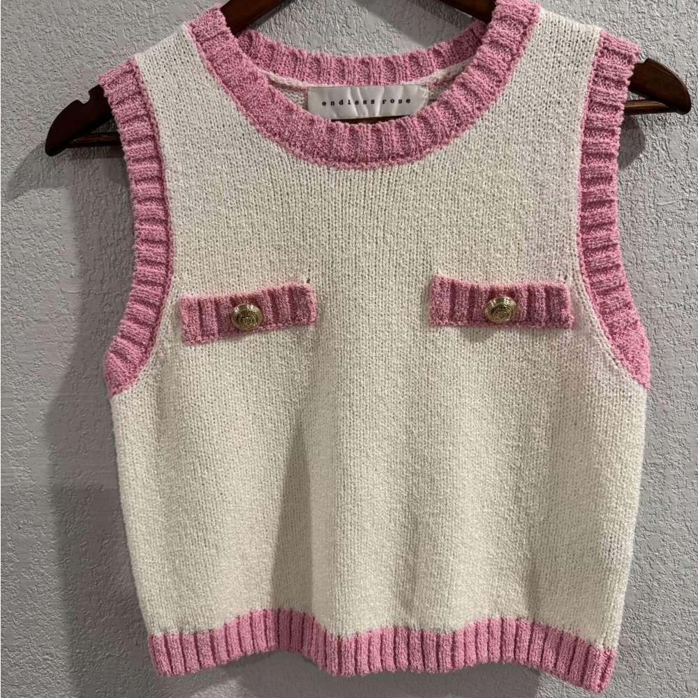 VICI Collection Arwen Contrast Knit Tank & Pencil Midi Skirt Cream/Pink M - Picture 4 of 9